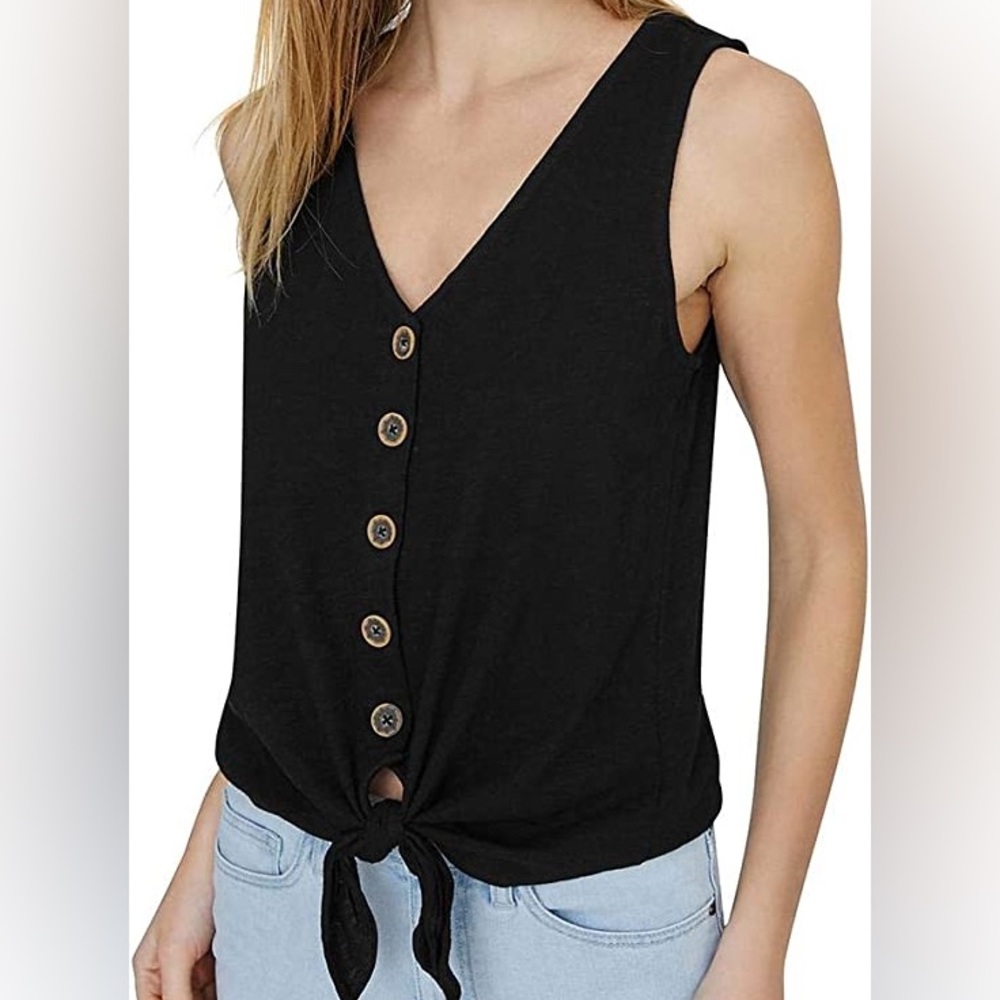 Sanctuary Button Tank Top Black with Tie Size M
